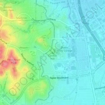 Mappa topografica Cardiac Hill, altitudine, rilievo