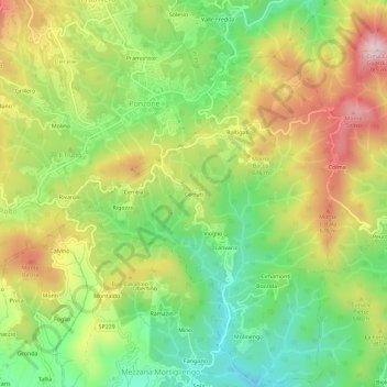 Mappa topografica Cerruti, altitudine, rilievo