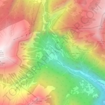 Mappa topografica Goglio, altitudine, rilievo