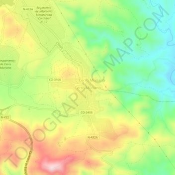 Mappa topografica Cerro Muriano, altitudine, rilievo
