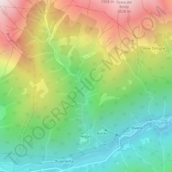Mappa topografica Val di Balmel, altitudine, rilievo