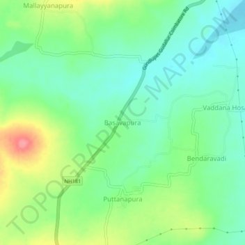 Mappa topografica Basavapura, altitudine, rilievo