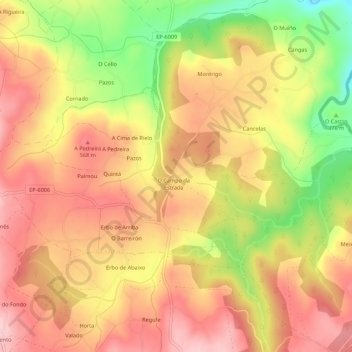 Mappa topografica A Estrada, altitudine, rilievo