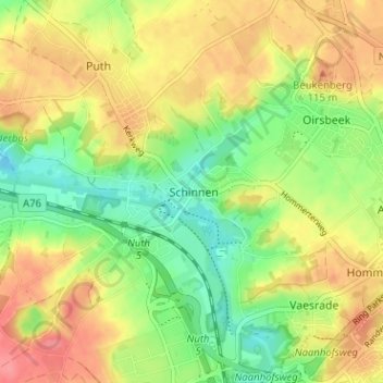 Mappa topografica Schinnen, altitudine, rilievo