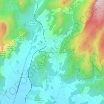 Mappa topografica Bunyola, altitudine, rilievo