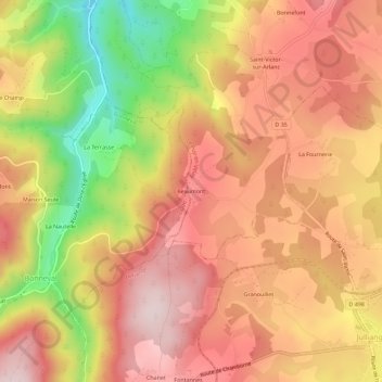 Mappa topografica Beaumont, altitudine, rilievo