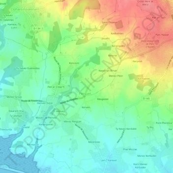 Mappa topografica Perguet, altitudine, rilievo