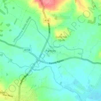 Mappa topografica Partney, altitudine, rilievo