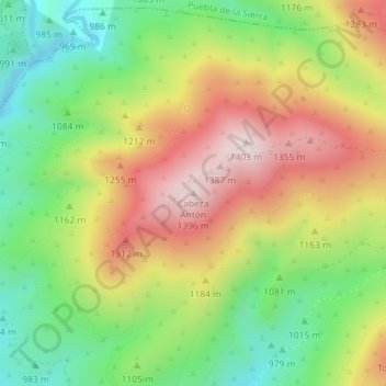 Mappa topografica Cabeza Antón, altitudine, rilievo