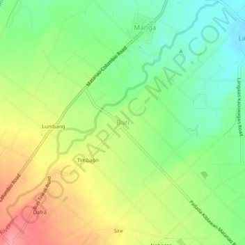Mappa topografica Buri, altitudine, rilievo
