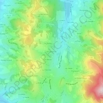 Mappa topografica Les Gendrons, altitudine, rilievo