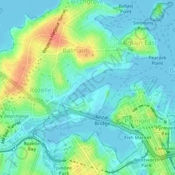 Mappa topografica Sydney, altitudine, rilievo