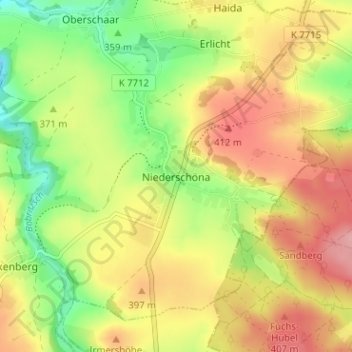 Mappa topografica Niederschöna, altitudine, rilievo