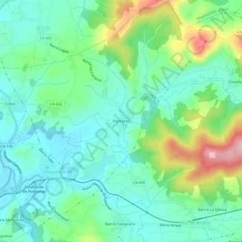 Mappa topografica Pontones, altitudine, rilievo