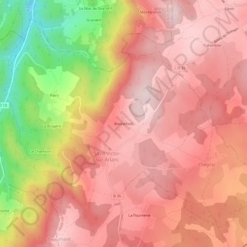 Mappa topografica Bonnefont, altitudine, rilievo