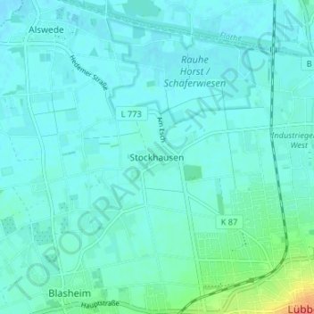 Mappa topografica Stockhausen, altitudine, rilievo
