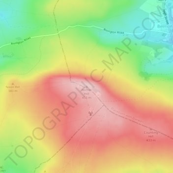 Mappa topografica Winter Hill, altitudine, rilievo
