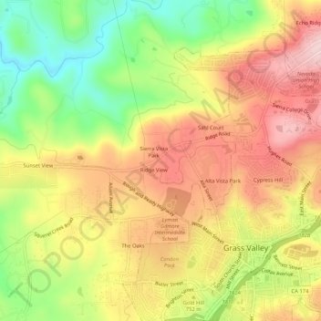 Mappa topografica Alta Hill, altitudine, rilievo