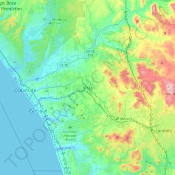 Mappa topografica Vista, altitudine, rilievo
