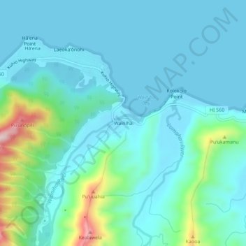 Mappa topografica Wainiha, altitudine, rilievo