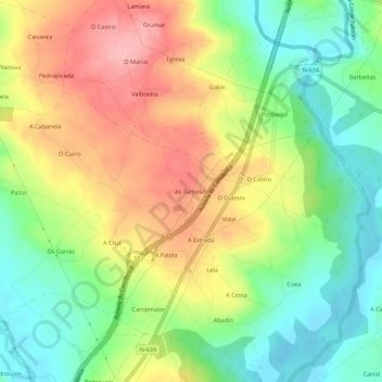 Mappa topografica As Turbelas, altitudine, rilievo