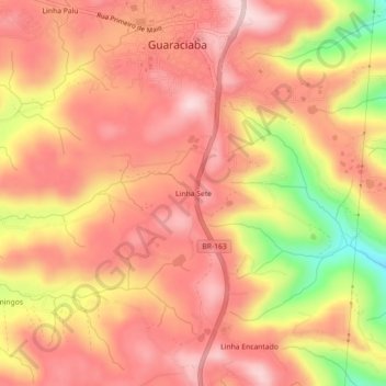 Mappa topografica Linha Sete, altitudine, rilievo