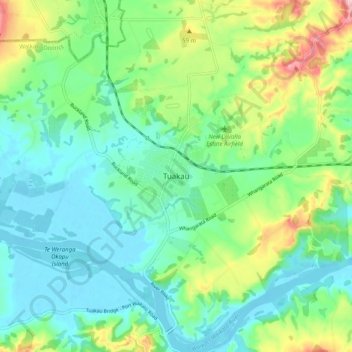 Mappa topografica Tuakau, altitudine, rilievo