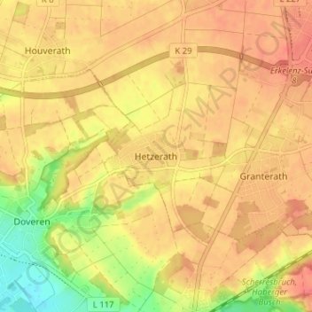 Mappa topografica Hetzerath, altitudine, rilievo