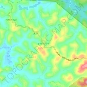Mappa topografica Bitherkad, altitudine, rilievo