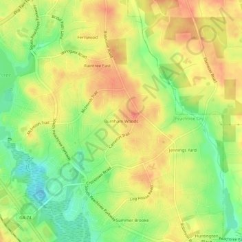 Mappa topografica Burnham Woods, altitudine, rilievo