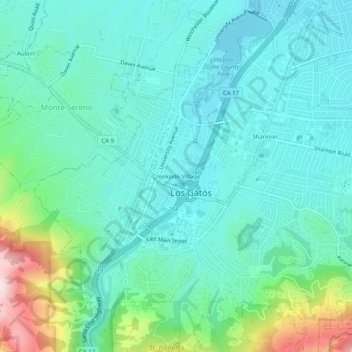 Mappa topografica Creekside Village, altitudine, rilievo