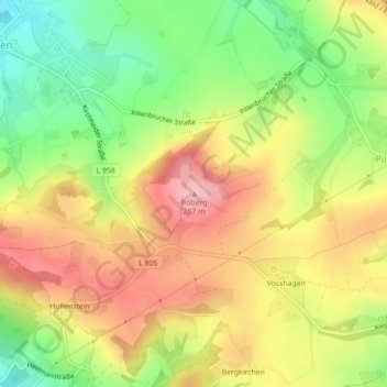 Mappa topografica Boberg, altitudine, rilievo