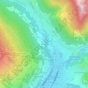 Mappa topografica Le Chabas, altitudine, rilievo