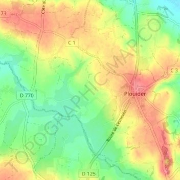 Mappa topografica Pouldavid, altitudine, rilievo