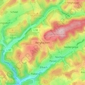Mappa topografica Berghausen, altitudine, rilievo