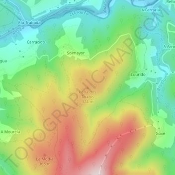 Mappa topografica Pena dos Teixóis, altitudine, rilievo