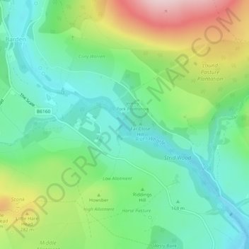 Mappa topografica The Strid, altitudine, rilievo