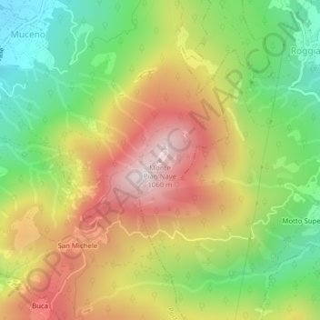 Mappa topografica Monte Pian Nave, altitudine, rilievo