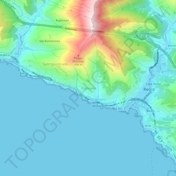 Mappa topografica Polanesi, altitudine, rilievo