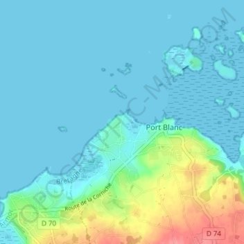 Mappa topografica Crec'h Avel, altitudine, rilievo