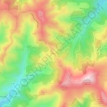 Mappa topografica Sarasset, altitudine, rilievo