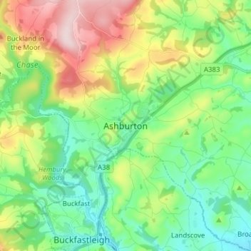 Mappa topografica Ashburton, altitudine, rilievo