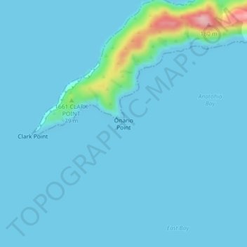 Mappa topografica Ōnario Point, altitudine, rilievo