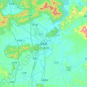 Mappa topografica 信丰县, altitudine, rilievo