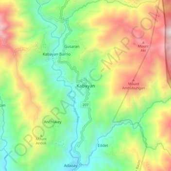 Mappa topografica Kabayan, altitudine, rilievo