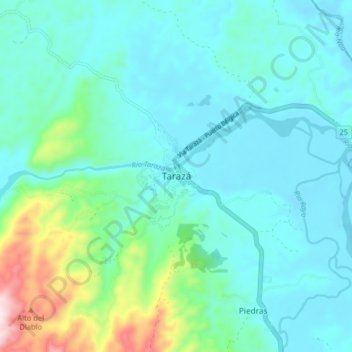 Mappa topografica Tarazá, altitudine, rilievo
