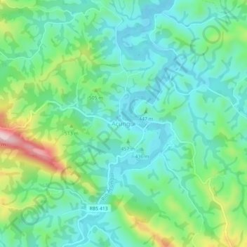 Mappa topografica Açungui, altitudine, rilievo