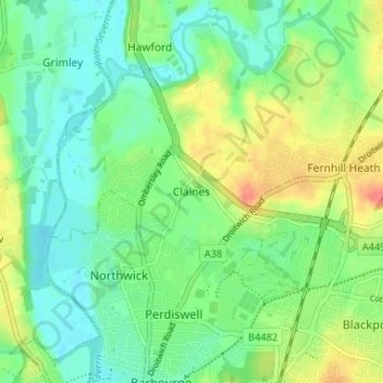 Mappa topografica Claines, altitudine, rilievo