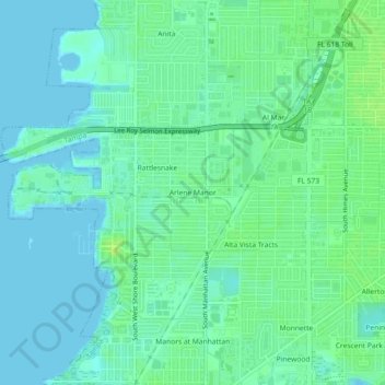 Mappa topografica Arlene Manor, altitudine, rilievo