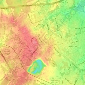 Mappa topografica Bull Run, altitudine, rilievo
